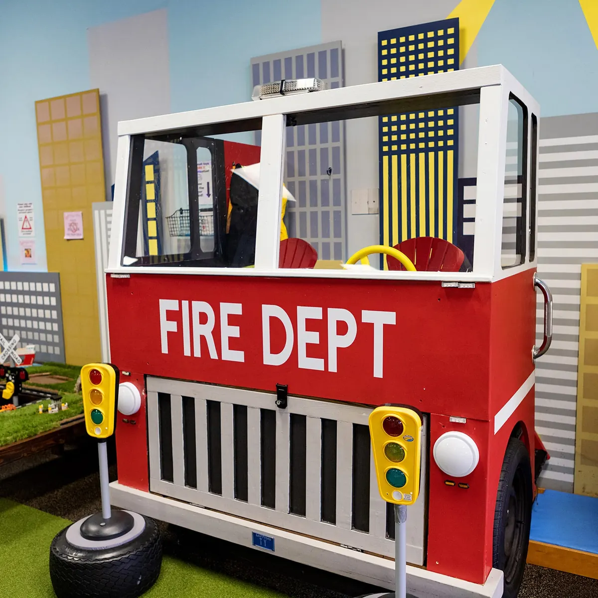 The kid-sized fire department truck at Millie Moo's
